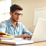 Focused person studying to pass IT certification exams in a well-lit office setting.
