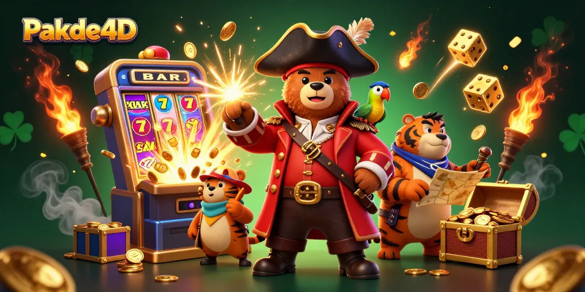 Engage with Pakde4D in this exciting 3D casino scene featuring a cartoon pirate bear, jackpot slots, and vibrant casino elements.