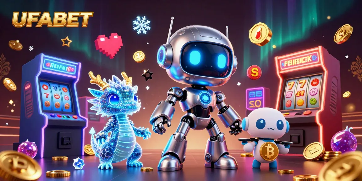 Engage with UFABET’s lively casino atmosphere featuring a futuristic robot and digital companions.
