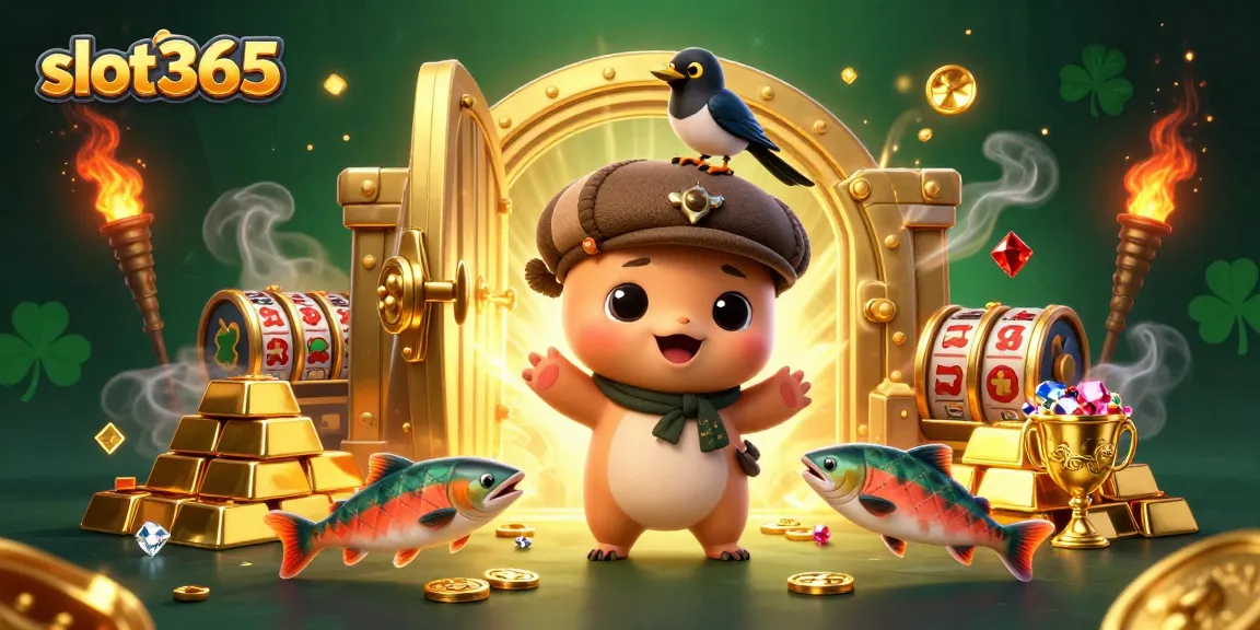 Experience the excitement of slot365 with vibrant characters, gold treasures, and lively slot elements.