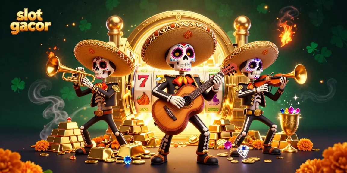 Spin and win on slot gacor with vibrant mariachi band and treasures bursting in action.