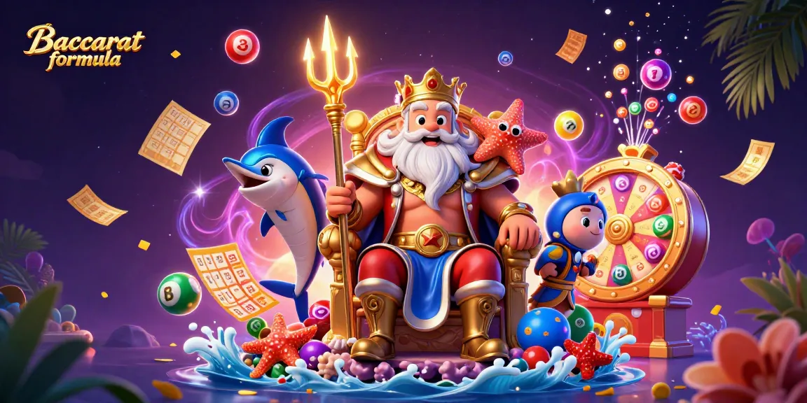 Experience the excitement of Baccarat formula with dynamic casino elements in a vibrant sea-themed illustration.