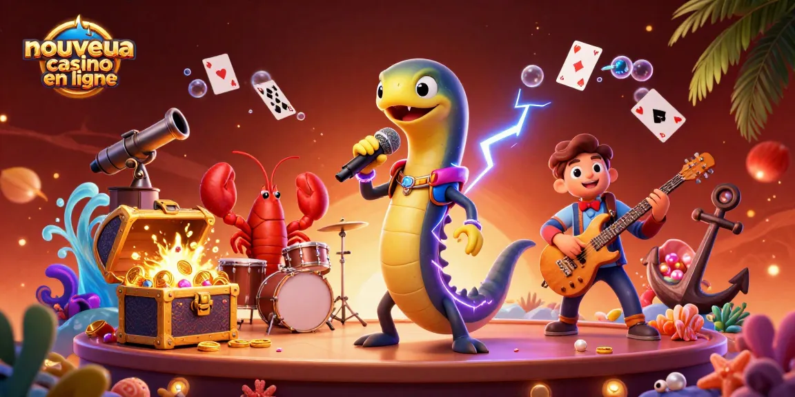 Plongez dans un nouveau casino en ligne avec une scène sous-marine dynamique mettant en avant des jeux et des trésors.