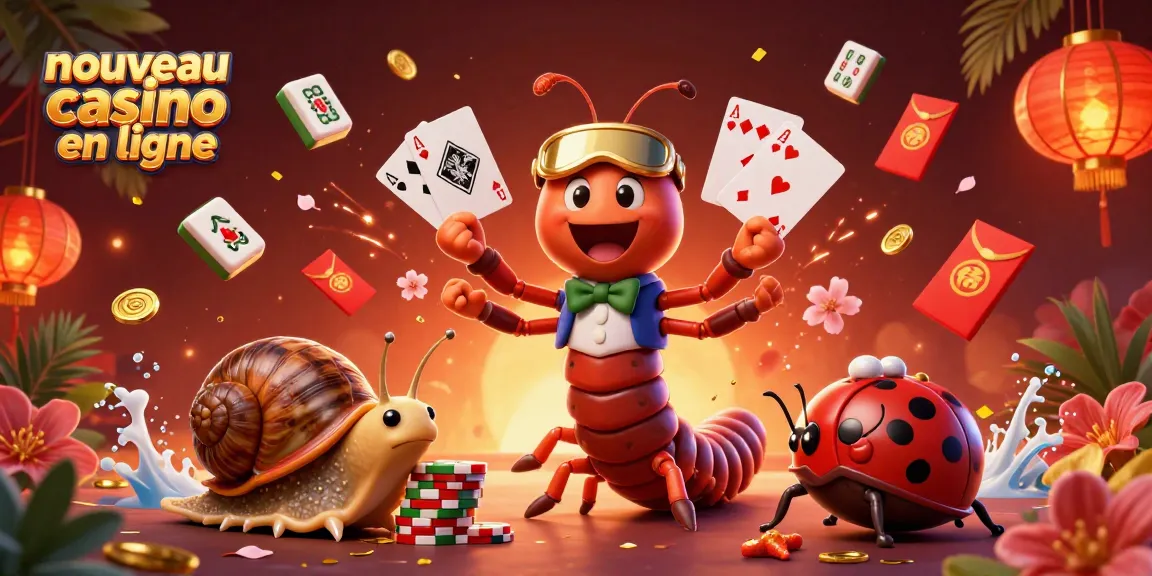 Jouer au nouveau casino en ligne avec un croupier animé, des cartes et des jetons s'illuminant autour de personnages colorés.