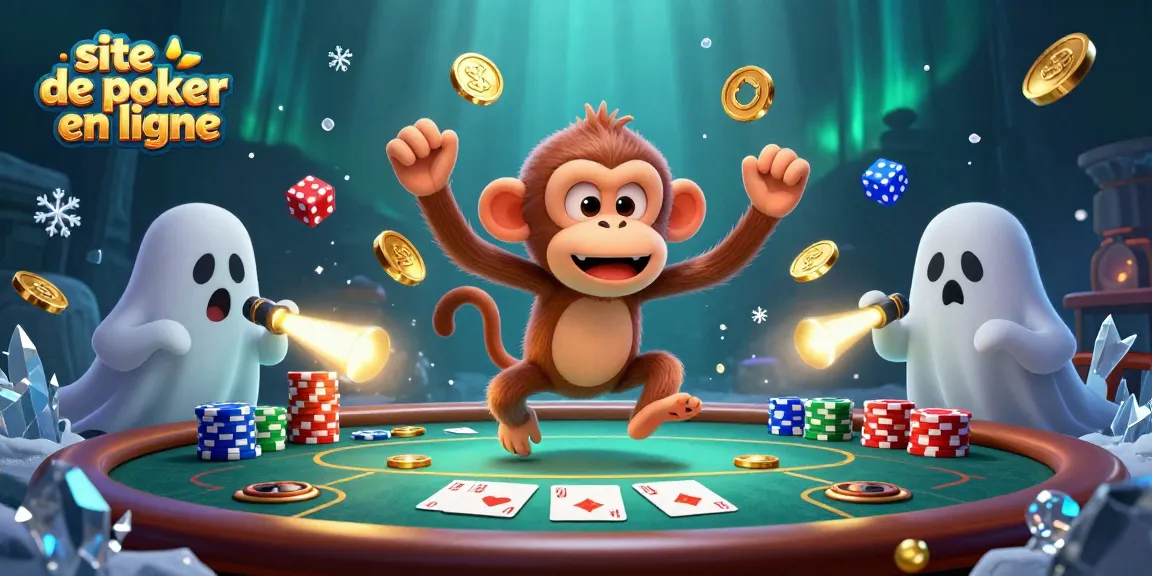 Jouez sur un site de poker en ligne avec des jetons et des cartes brillantes, plongé dans une ambiance de casino.