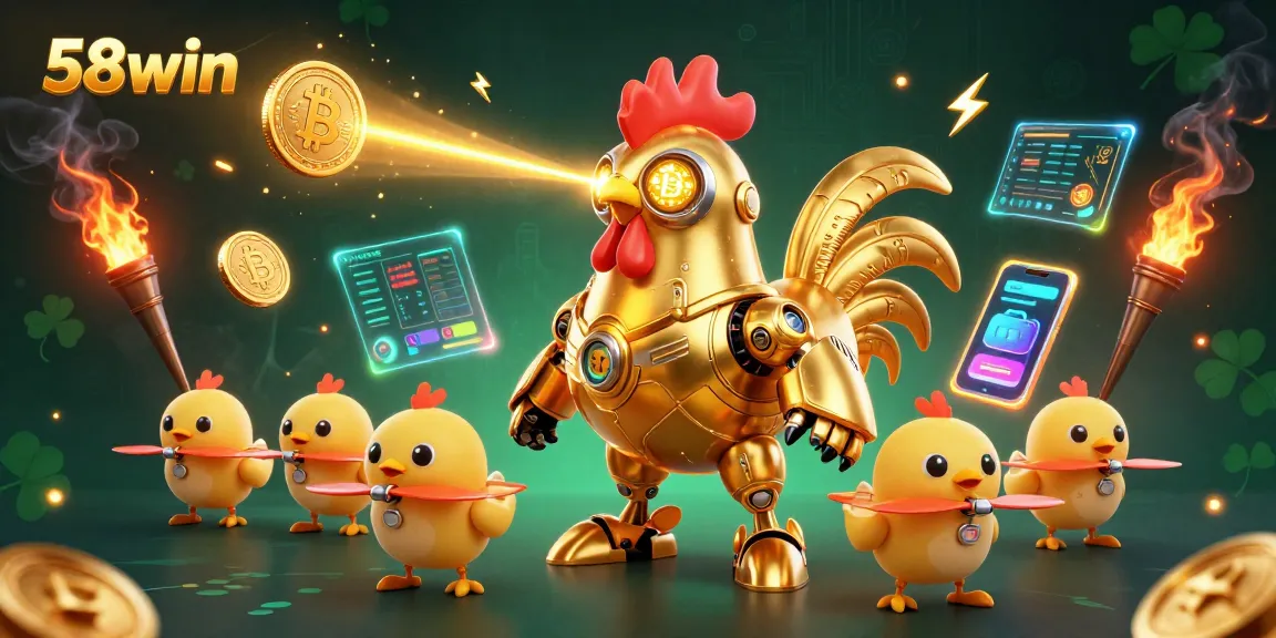 Engage with thrilling 58win casino experience, featuring vibrant characters and 3D crypto elements.