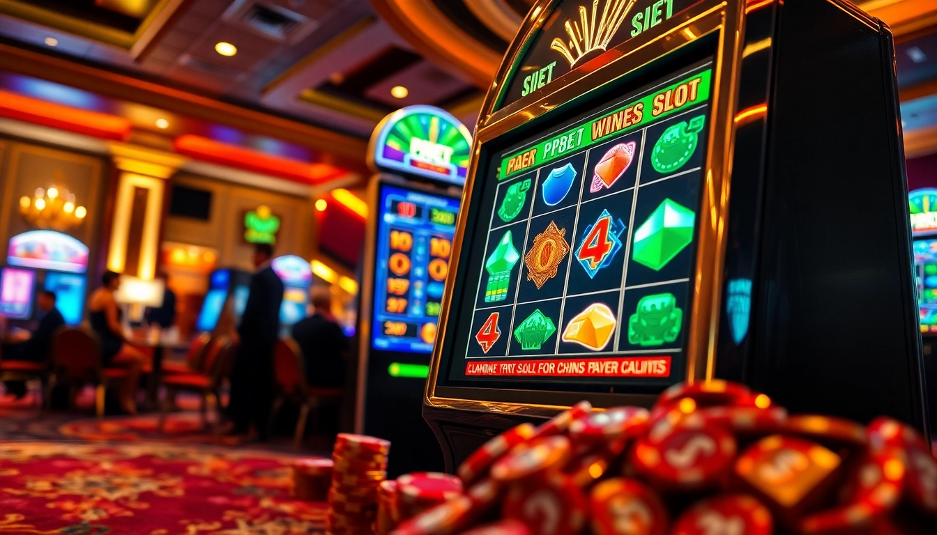 Menangkan pgbet slot dengan mesin slot berkilau di kasino yang megah dan ramai.