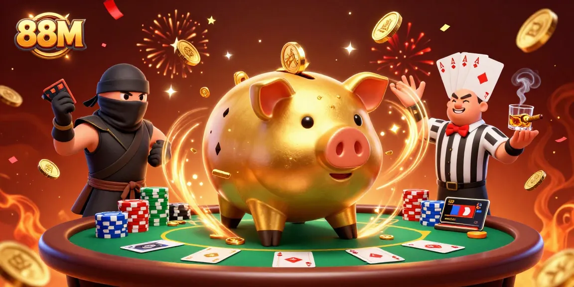 Experience the excitement of 88M as the golden piggy bank sumo wrestler brings a jackpot of coins!