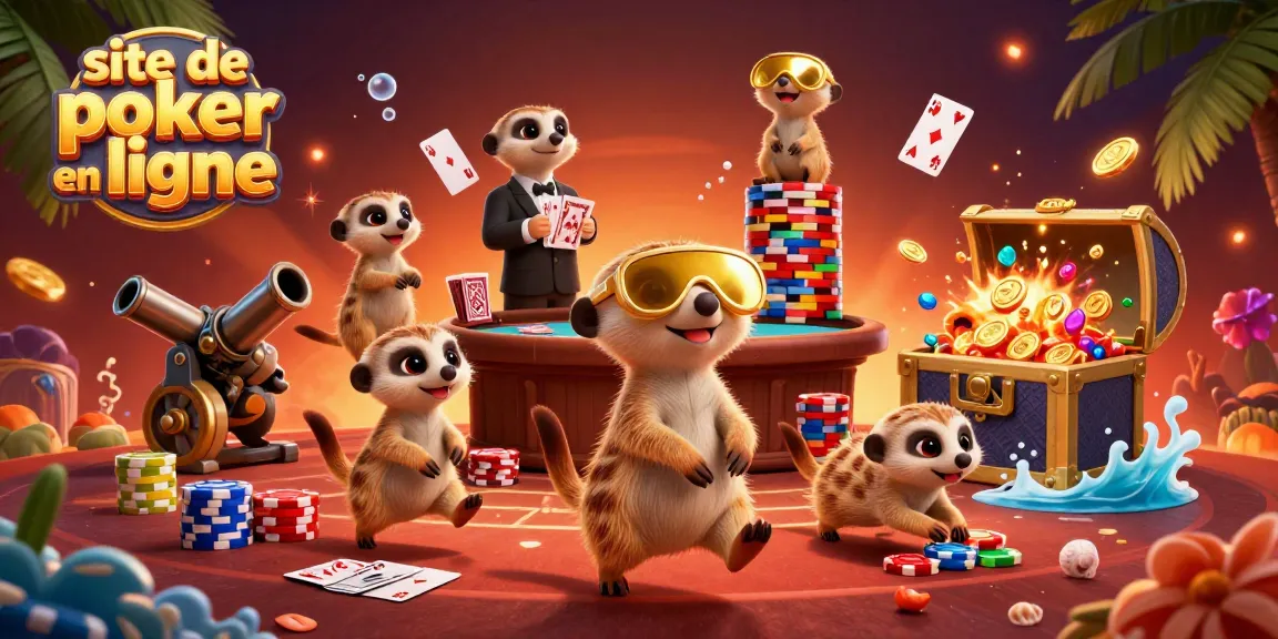 Jouez sur le site de poker en ligne avec des suricates gérant des tables de poker animées et des tas de jetons.