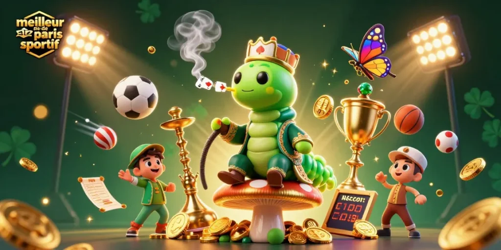 Visualisez le meilleur site de paris sportif avec des éléments de jeu captivants dans une scène d'illustration dynamique.